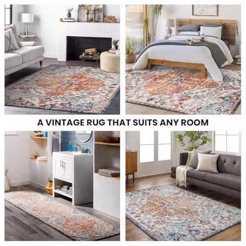 Livabliss Asmara Vintage Boho Style Multicolour Rug, Blue and Orange, W: 80 cm, L: 150 cm – 8