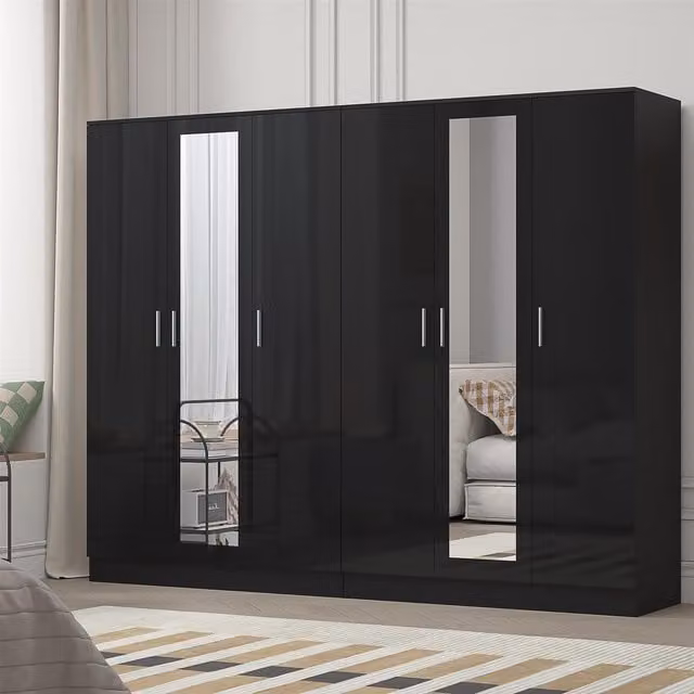 REFLECT Gloss Wardrobe Bundle with 3-Door Mirror in Black Gloss and Matt Black