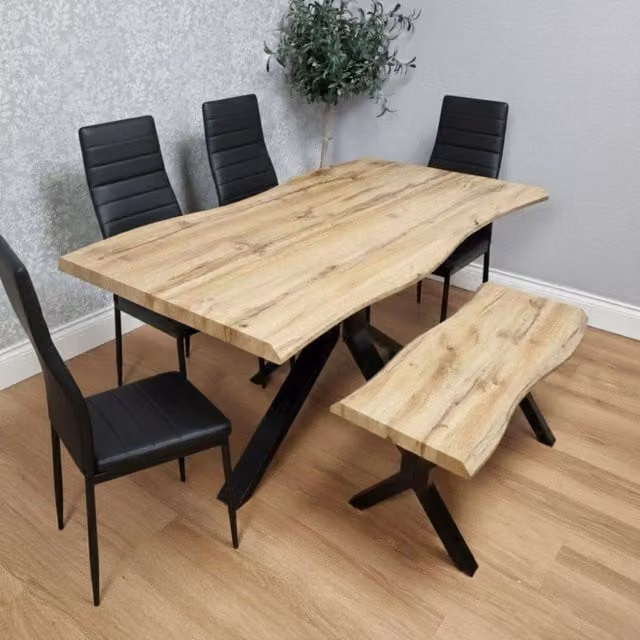 Kosy Koala 6 Piece Dining Set with Rectangular Wood Table, Metal Chairs and Bench in Black and Brown