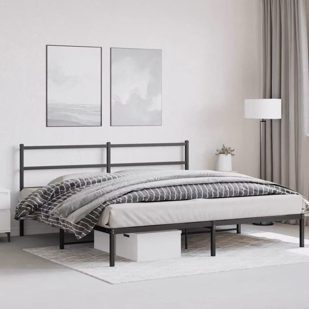 Berkfield Home Metal Bed Frame with Headboard, Black, 193 x 203 cm – 2