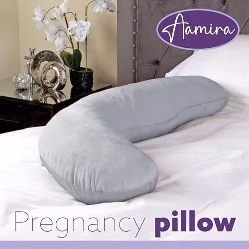 Aamira L Shaped Memory Foam Pregnancy Maternity Pillow with Velvet Cover, Light Grey, W/D/H: 145 x 25 x 25 cm – 8