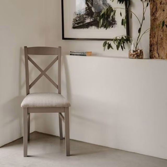 Statement Furniture Florence Crossback Dining Chair in Grey with Upholstered Seat, W45 x D53 x H98 cm