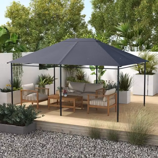 Outsunny Dark Grey Polyester Garden Gazebo Canopy Replacement, 3 x 4m