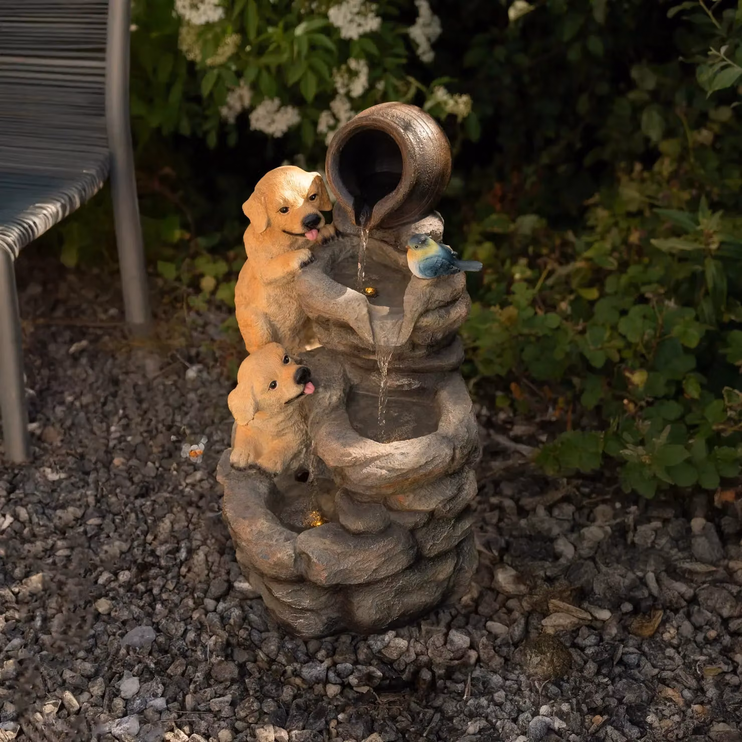 Monstershop Canine Creek Electric Water Feature Cascade in Grey, Polyresin, W/D/H: 46 x 38 x 64 cm – 3
