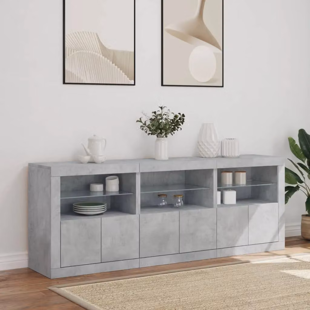 Berkfield Home Modern Sideboard with LED Lights in Concrete Grey, W: 181.5 cm, D: 37 cm, H: 67 cm – 4