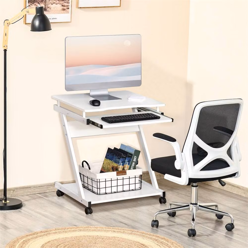 Kelvenix White Movable Computer Desk with Castors – 3
