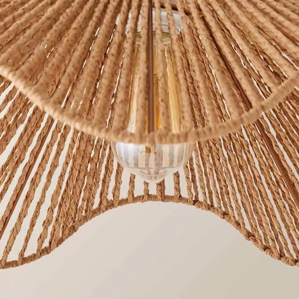 FORGEVIO Easy Fit Rattan Lampshade in Natural Beige and Wood with Clip-On Rustic Design – 2