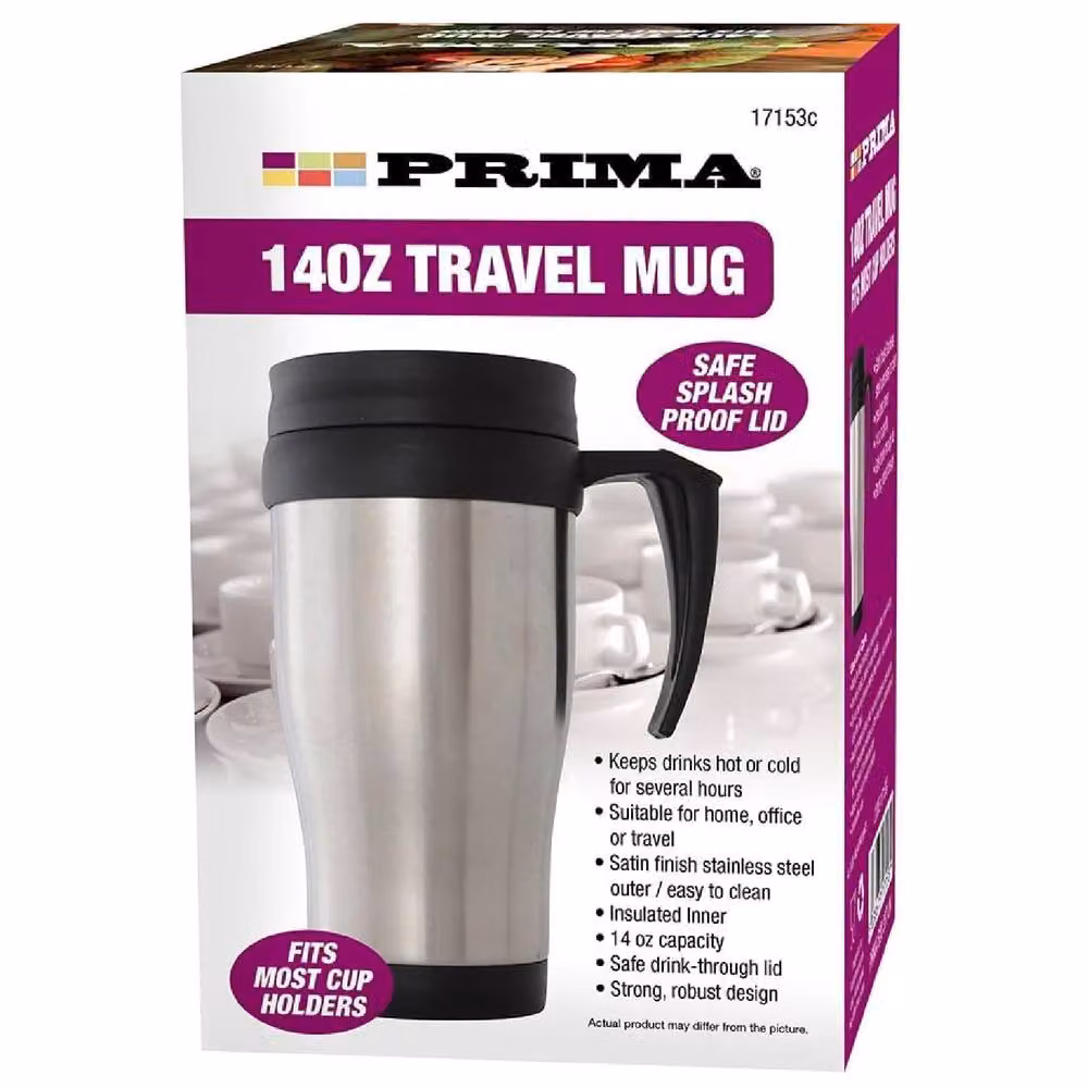 BARGAINS-GALORE Silver Stainless Steel Insulated Double Walled Travel Mug with Lid, 414 ml – 2