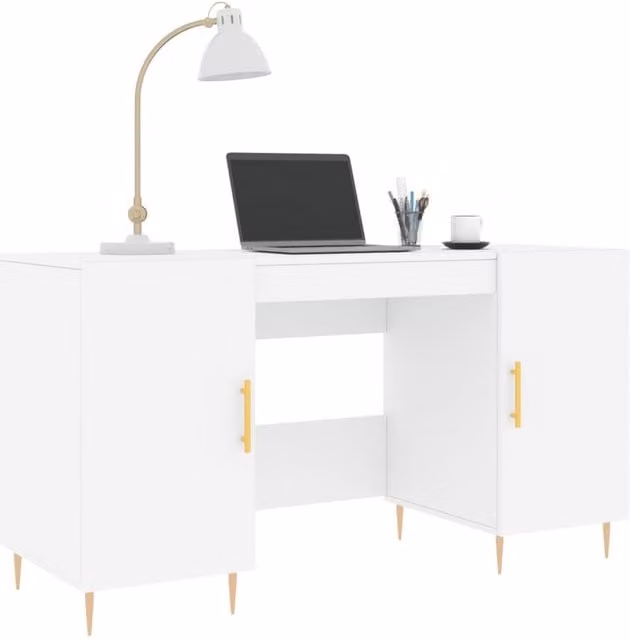 Berkfield Home Elegant White Writing Desk in Engineered Wood, W/D/H: 140 x 50 x 75 cm