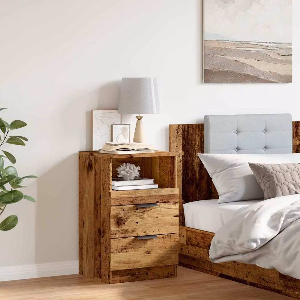 Berkfield Home Elegant Bedside Cabinet in Brown Old Wood, W/D/H: 40 x 36 x 65 cm – 4