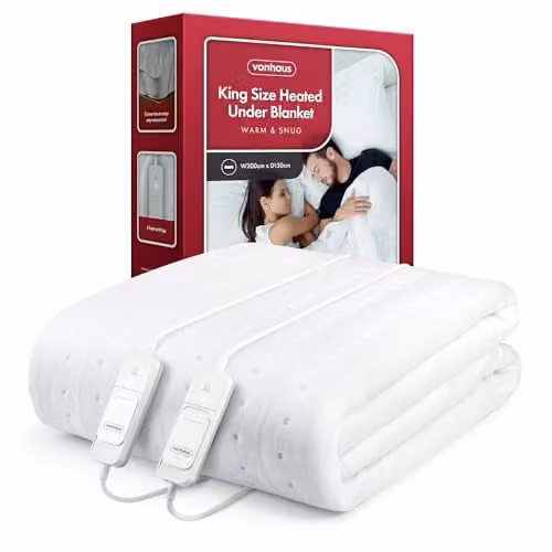 VonHaus King Size Electric Heated Mattress Topper in White, W/D/H: 150 x 200 cm