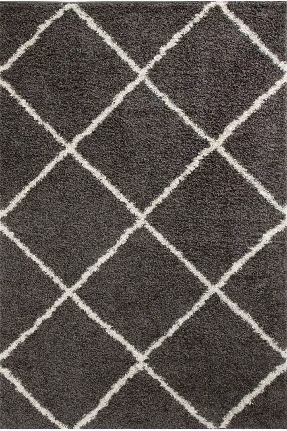 THE RUGS Moroccan Soft High Pile Shaggy Diamond Rug, Dark Grey, W: 60 cm, D: 110 cm – 2