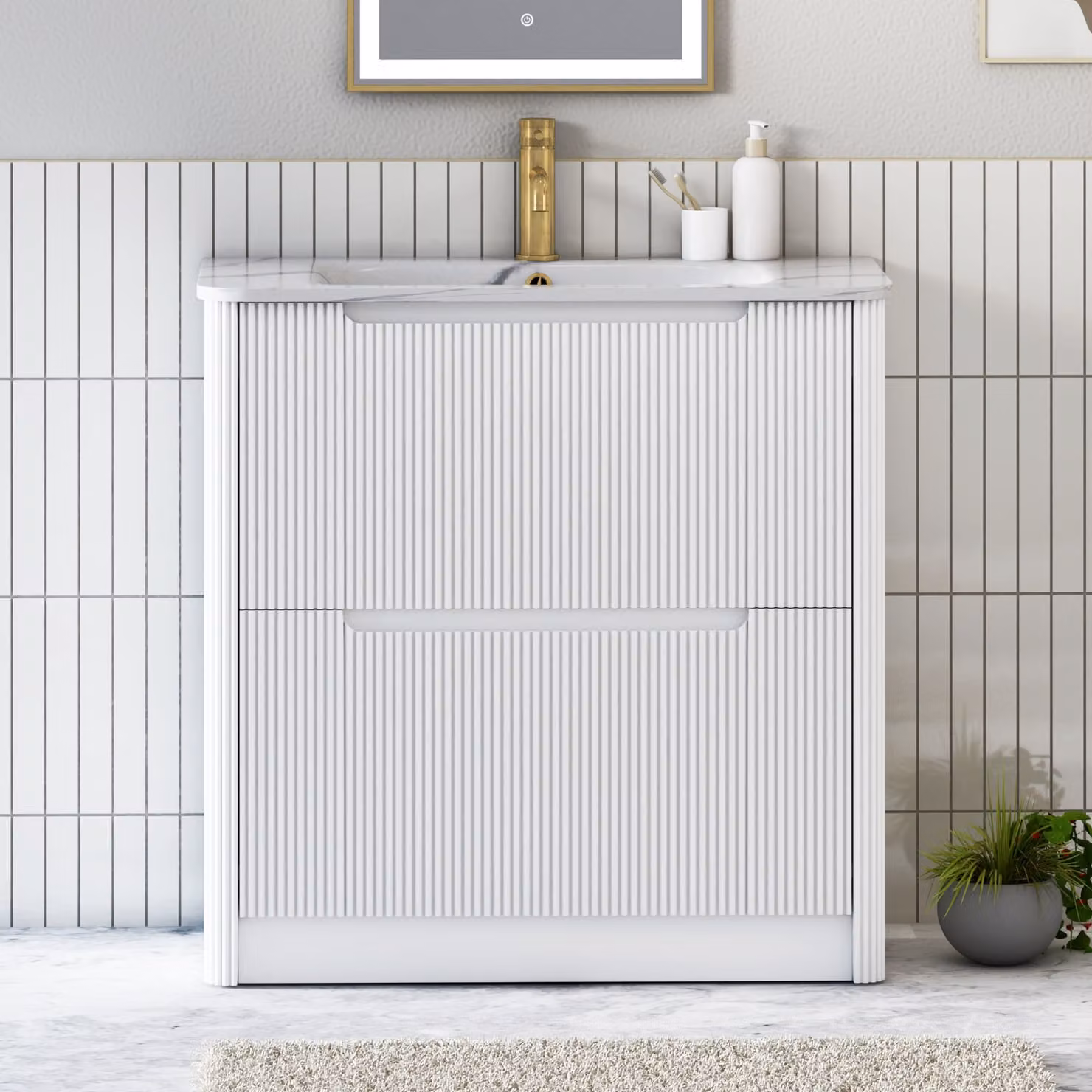 Royal Bathrooms Avenza 800mm Matt White Floor Standing 2 Drawer Vanity Unit with Carrara White Basin