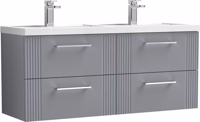 Balterley Wall Hung 4 Drawer Vanity Unit with 2 Polymarble Basins, Satin Grey, W: 120 cm