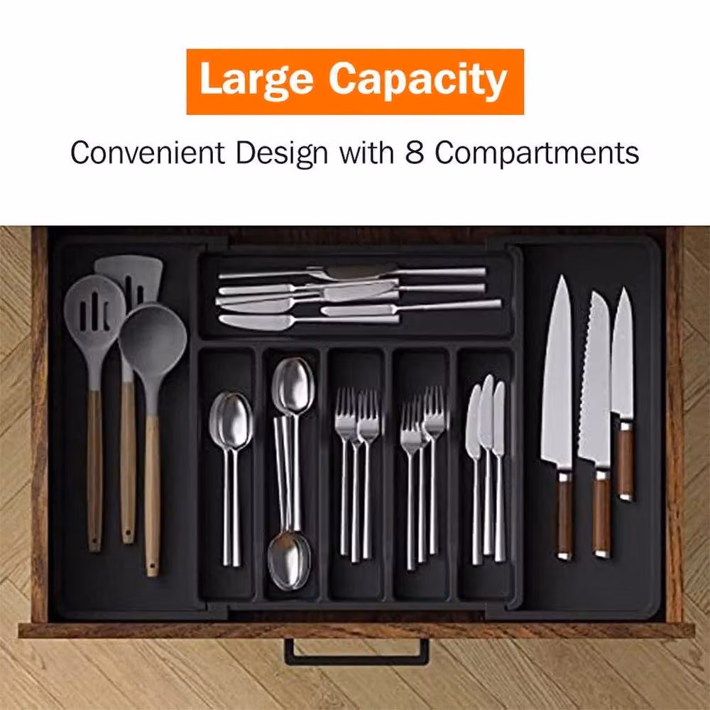 PAWNORA Expandable Plastic Cutlery Tray in Black – 5