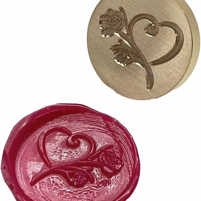Syntego Gold Heart and Rose Brass Wax Stamp Head