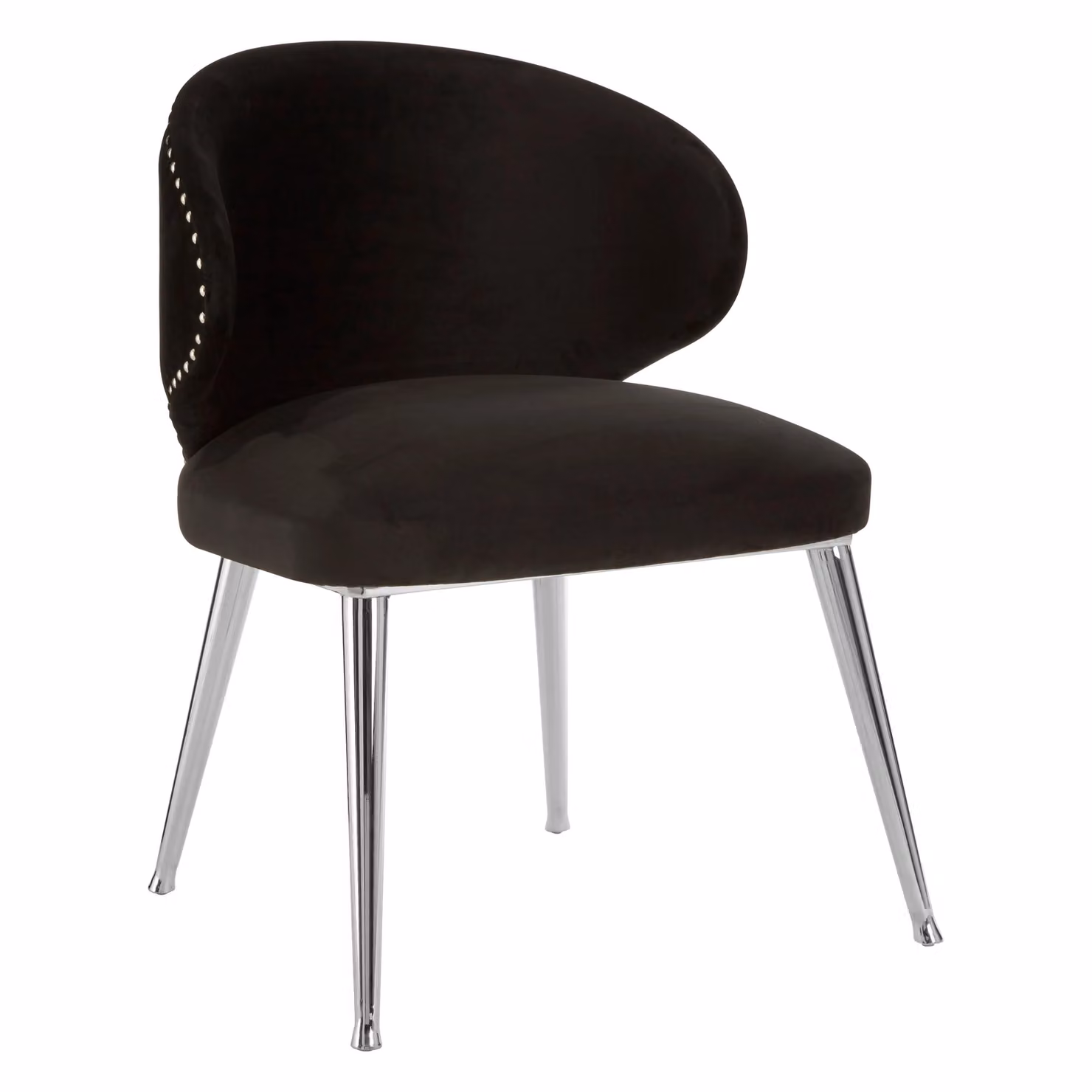Orsina Black Velvet Upholstered Dining Chair with Silver Metal Frame – 3