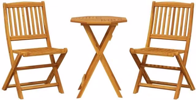Berkfield Home 3 Piece Folding Bistro Set in Brown Oiled Solid Acacia Wood – 1