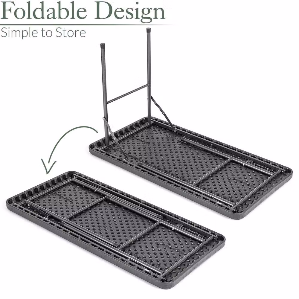 Christow Black Rattan Effect Folding Garden Table for 4 People, W/D/H: 150 x 64 x 74 cm – 3