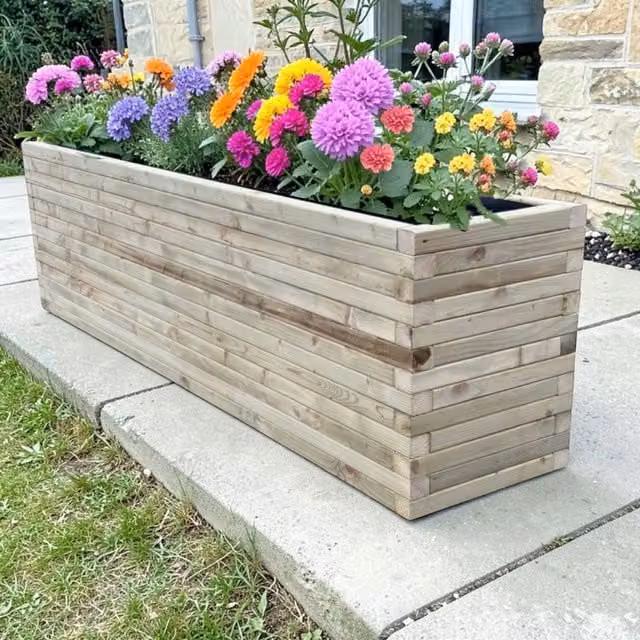 Bespoke Outdoor Rustic Wooden Garden Planter Trough in Brown or White, W: 200 cm, D: 30 cm