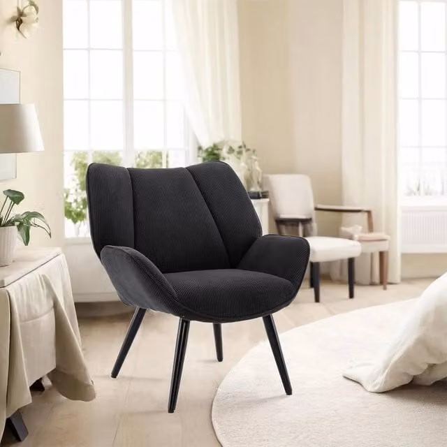 VOGREX Modern Grey Wingback Accent Armchair with Metal Legs and Armrests – 1