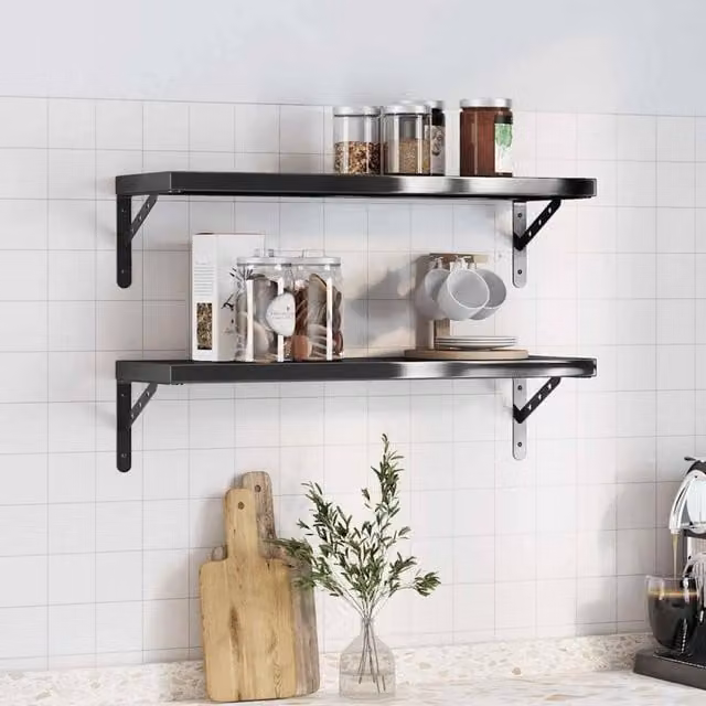 Berkfield Home Set of 2 Black Stainless Steel Wall Mounted Shelves, W: 75 cm, D: 23.5 cm, H: 3 cm – 1