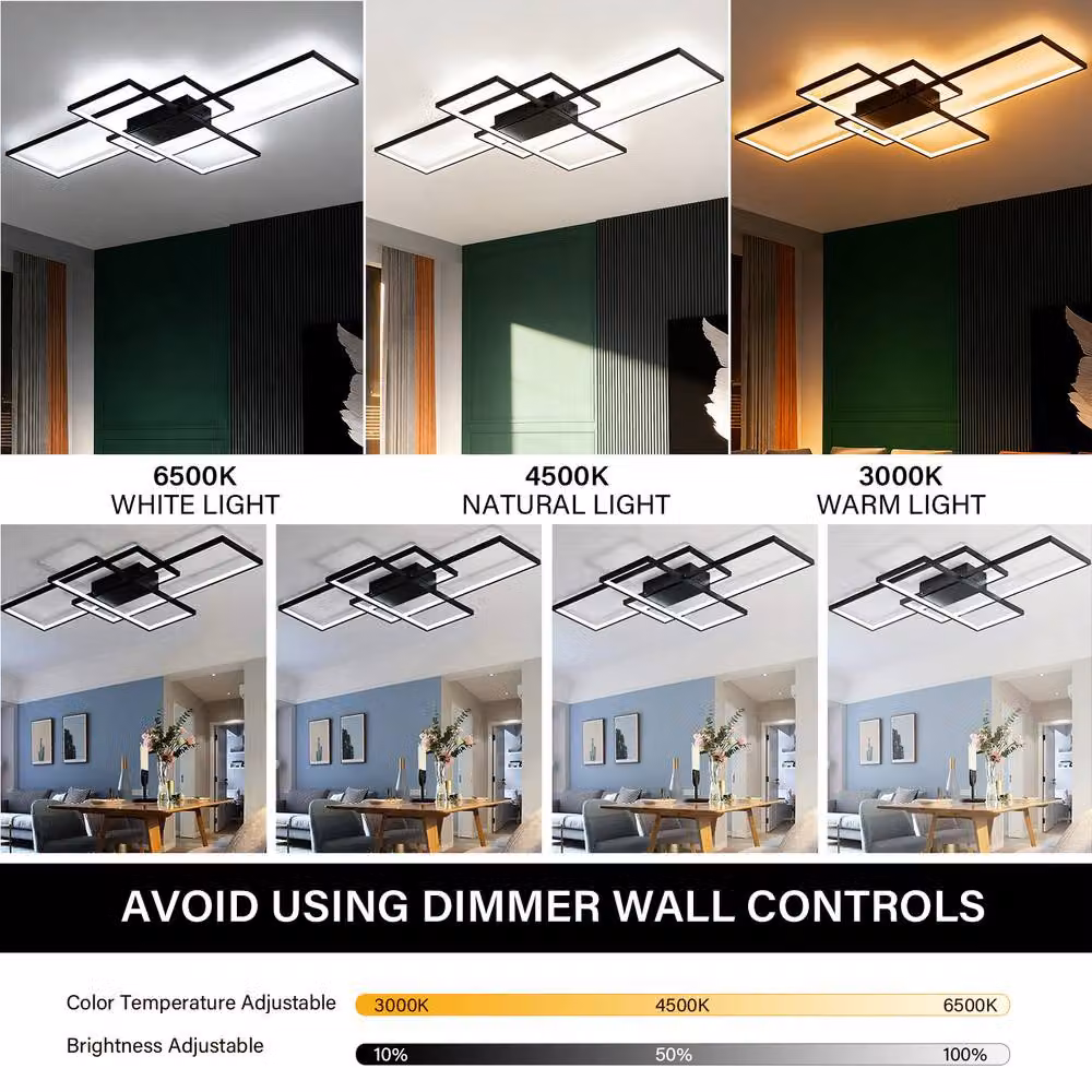INMTFEI Black Modern Geometric LED Ceiling Light, Dimmable with Remote Control – 2