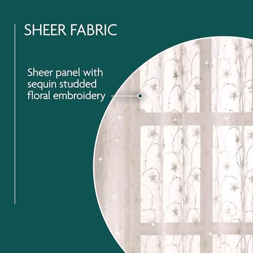 Tyrone Textiles Belle White Floral Embroidery Sheer Voile Curtain Panels with Sequins, H: 229 cm x W: 140 cm – 2