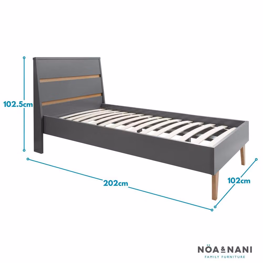 Nöa and Nani Otto Single Bed Frame in Grey Upholstered Pine Wood, 90 x 200 cm – 3
