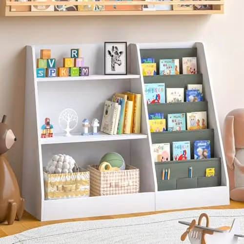 Huhote Wooden Kids Bookshelf in White – 2