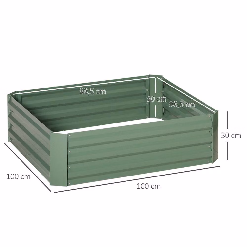 STILVORA Set of 2 Green Steel Raised Garden Beds W/D/H: 100 x 100 x 30 cm – 2