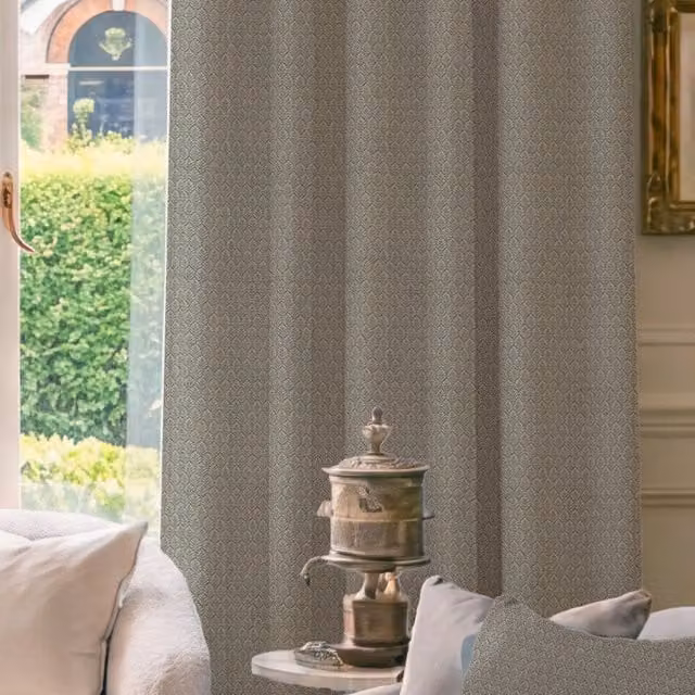 HOUSE Llewelyn-Bowen Oak Leaf Made To Measure Semi-Transparent Floral Curtains in Dove Grey and Silver