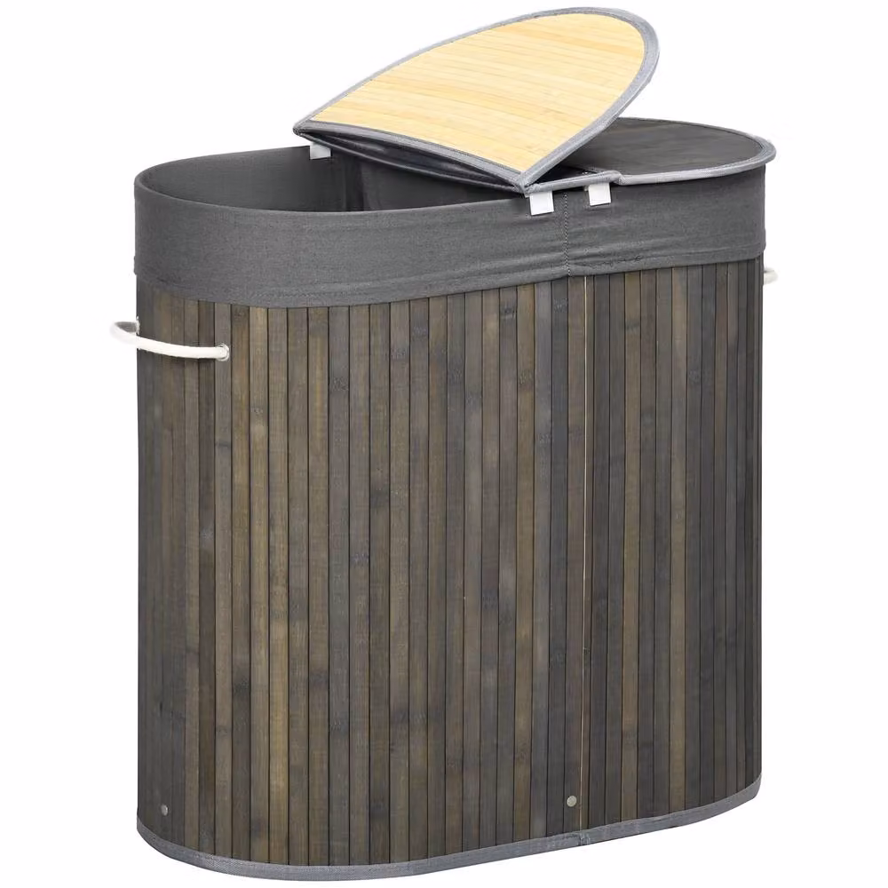 STILVORA 100 L Laundry Basket with Lid and 2 Compartments in Grey – 3