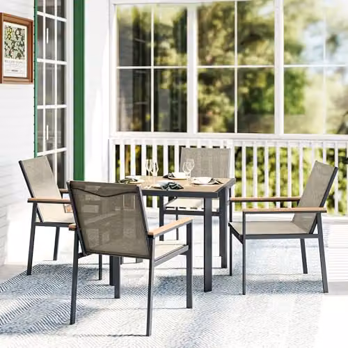 Outsunny 5 Piece Garden Dining Set with Square Glass Table and 4 Chairs in Beige – 6
