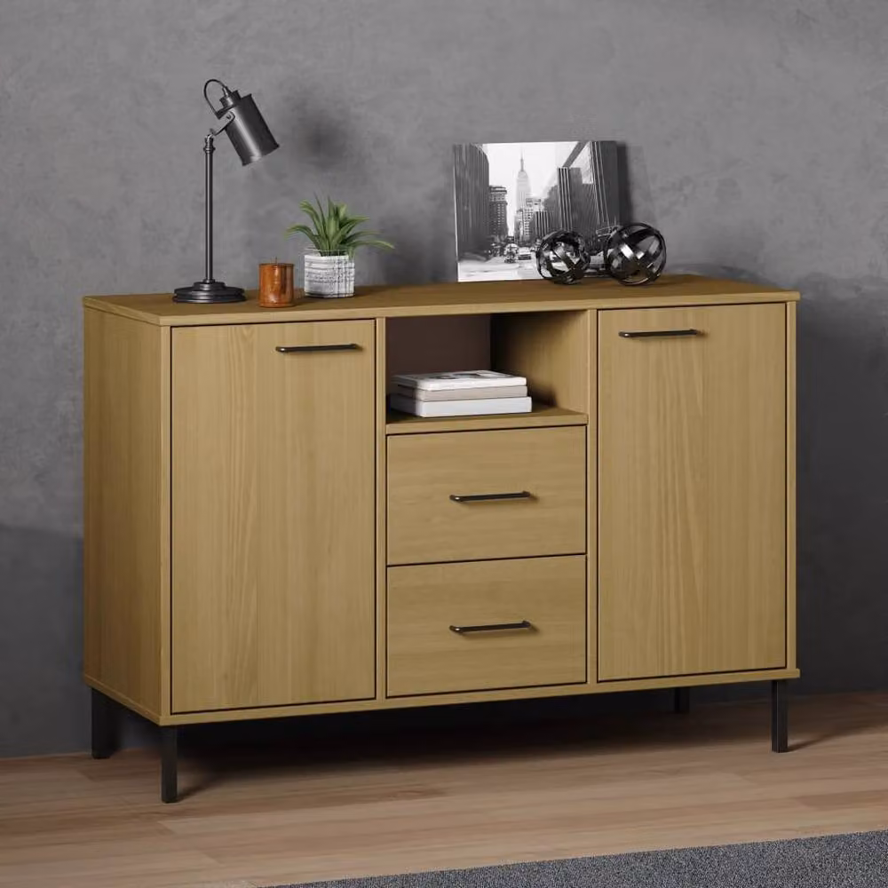 Berkfield Home Oslo Solid Wood Sideboard in Light Brown with Metal Legs, W/D/H: 113 x 40 x 77 cm – 2