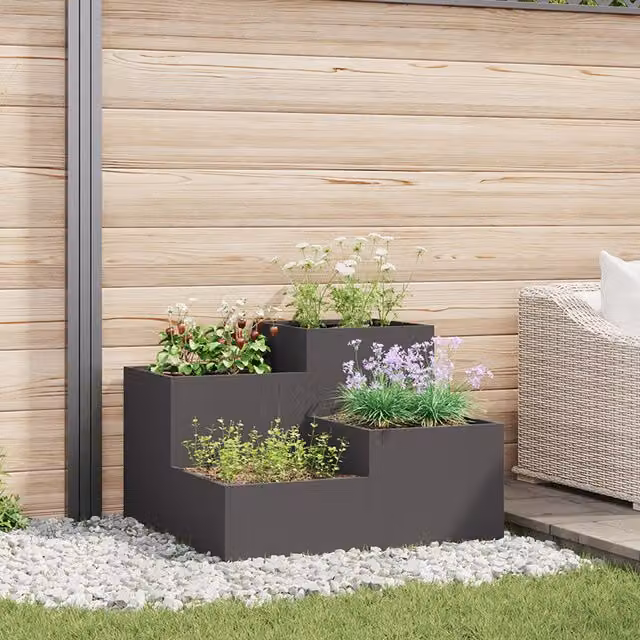 Berkfield Home Black Steel Garden Planter Tub W/D/H: 100 x 100 x 60 cm