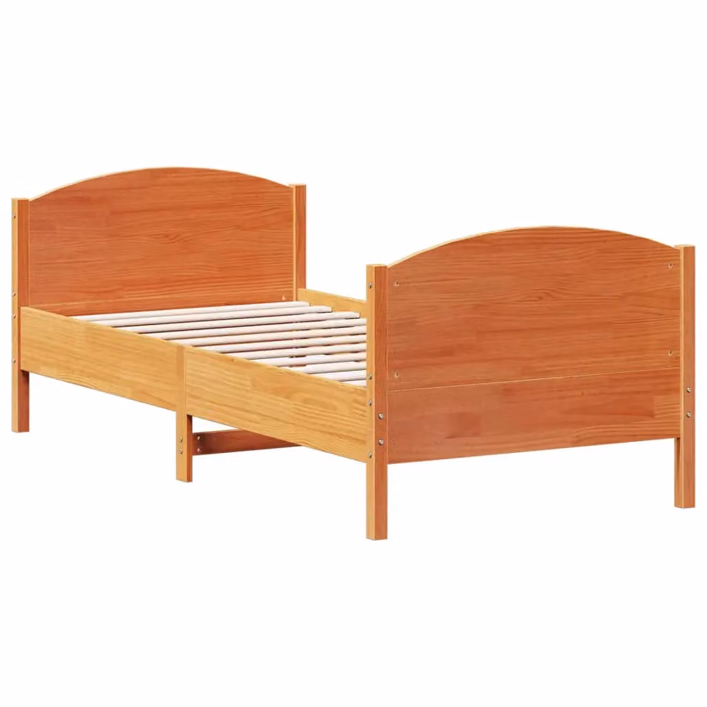 Berkfield Home Small Single Solid Wood Pine Bed Frame in Wax Brown, W/D/H: 75 x 190 cm – 2