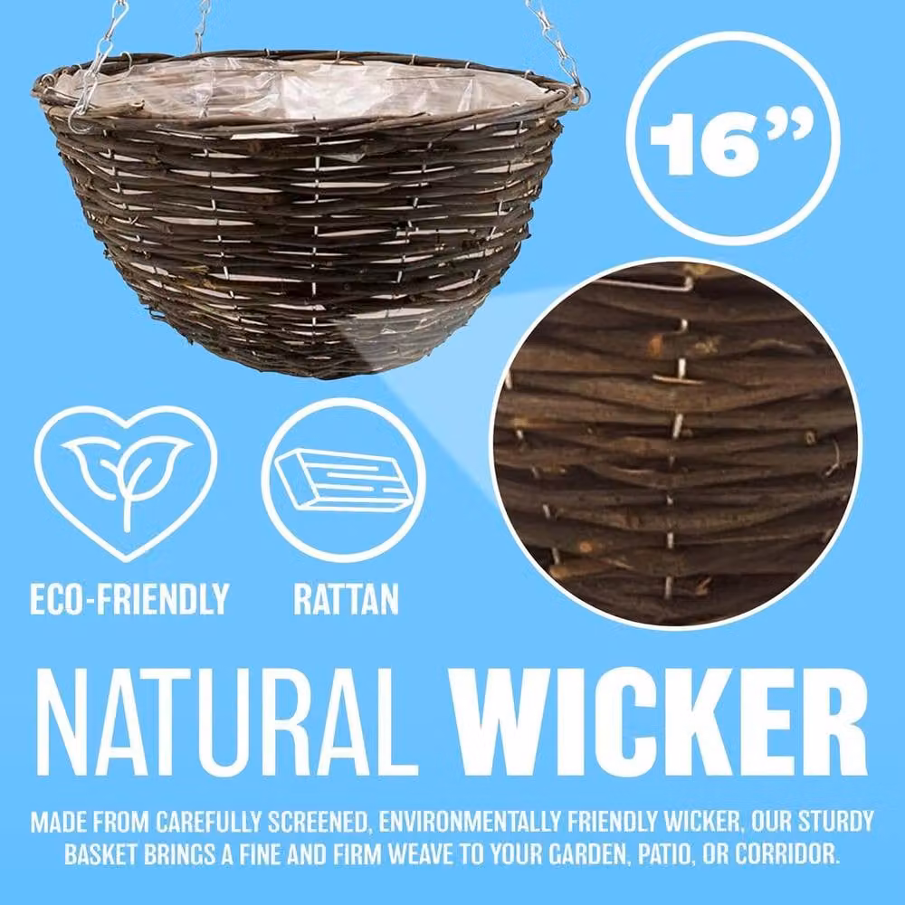 BARGAINS-GALORE Set of 2 Natural Rattan Wicker Hanging Baskets in Brown – 6