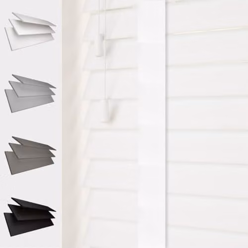 Caecus White Faux Wood Venetian Blind, W: 60 cm, H: 120 cm