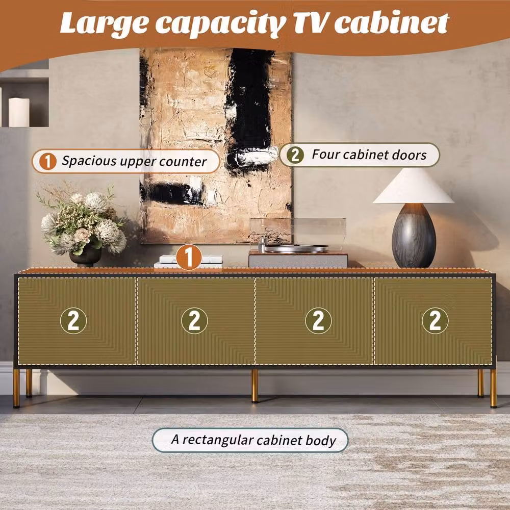 Merax Modern TV Unit in Brown with Gold Metal Legs and Media Compartments, W: 179 cm, D: 35 cm, H: 53.5 cm – 3