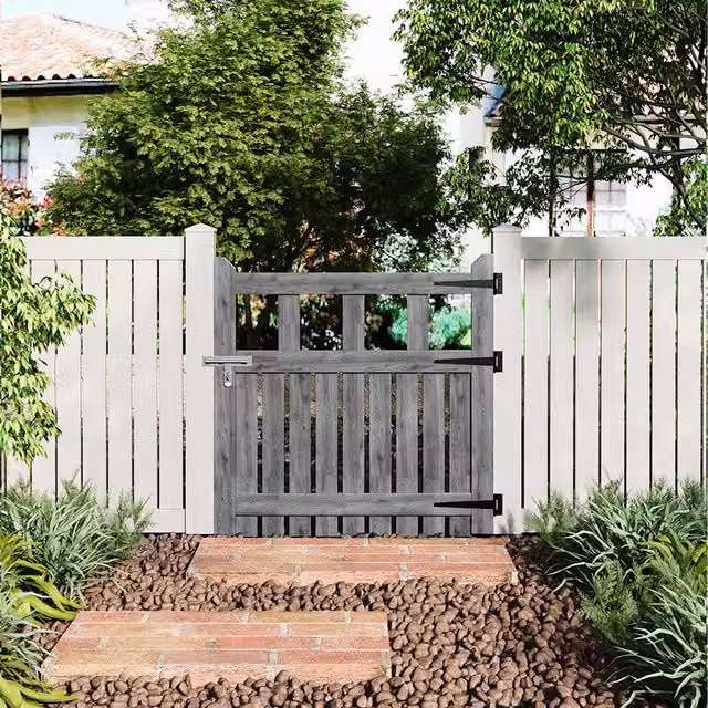 Komore Grey Wooden Single Garden Fence Gate with Square Gap Design, Width: 90 cm