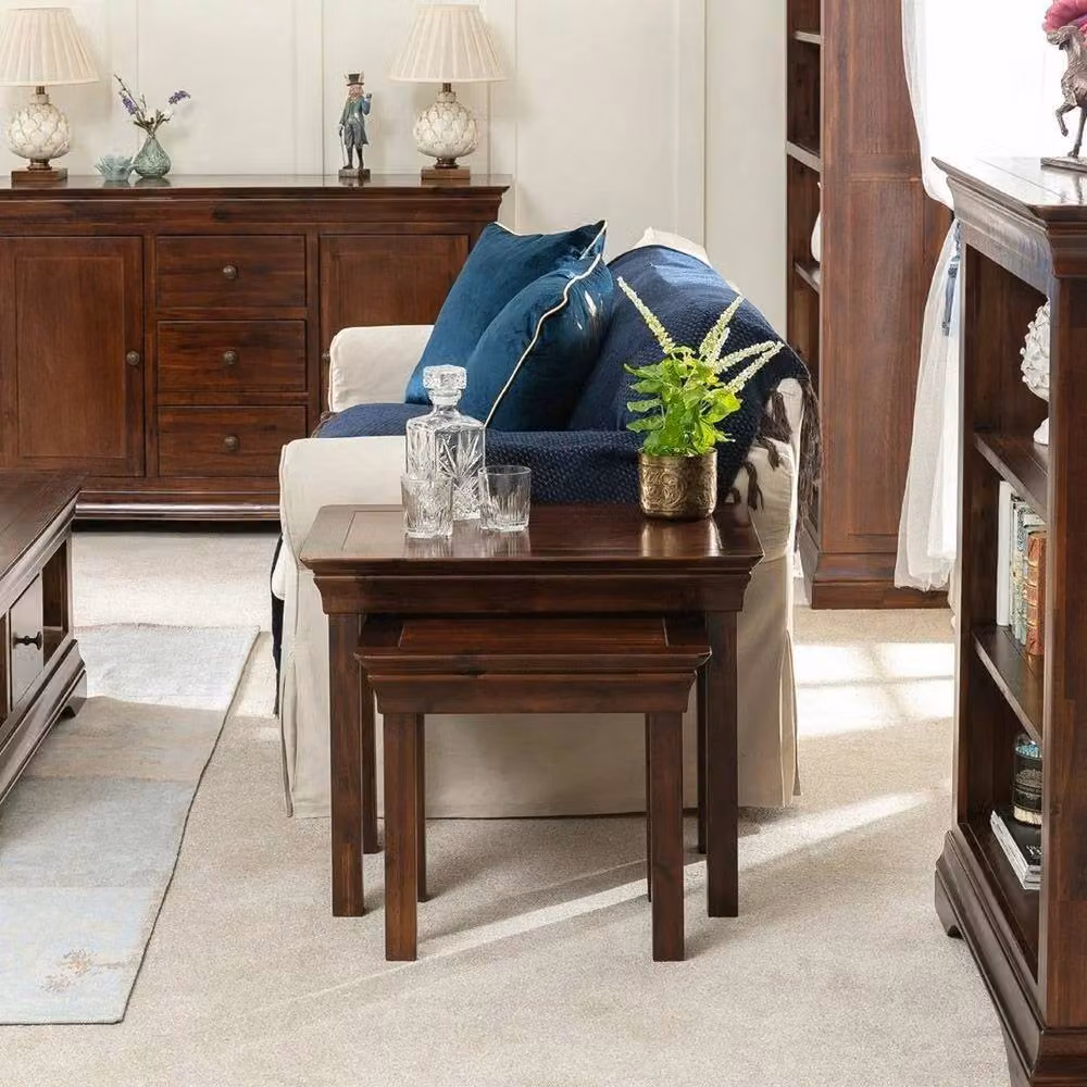 FORGEVIO Modern Nest of 2 Square Wood Tables in Brown – 4