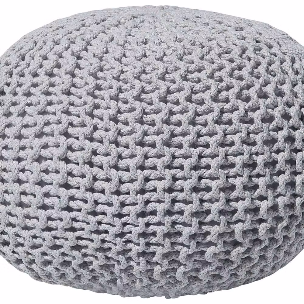 Wyld and Coco Knitted Round Cotton Pouffe, Grey, W/D/H: 50 x 50 x 35 cm – 2