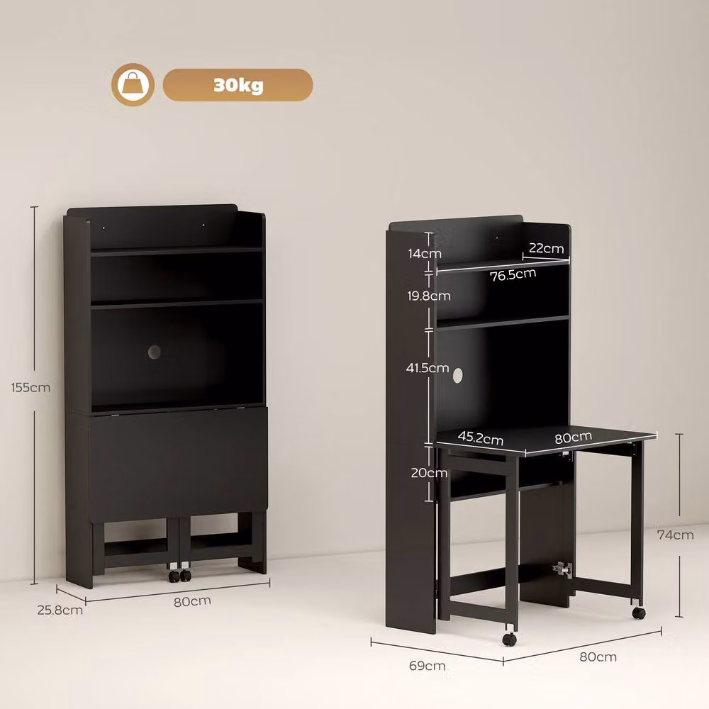 HOMCOM Modern Writing Desk with Foldable Desktop in Black – 3