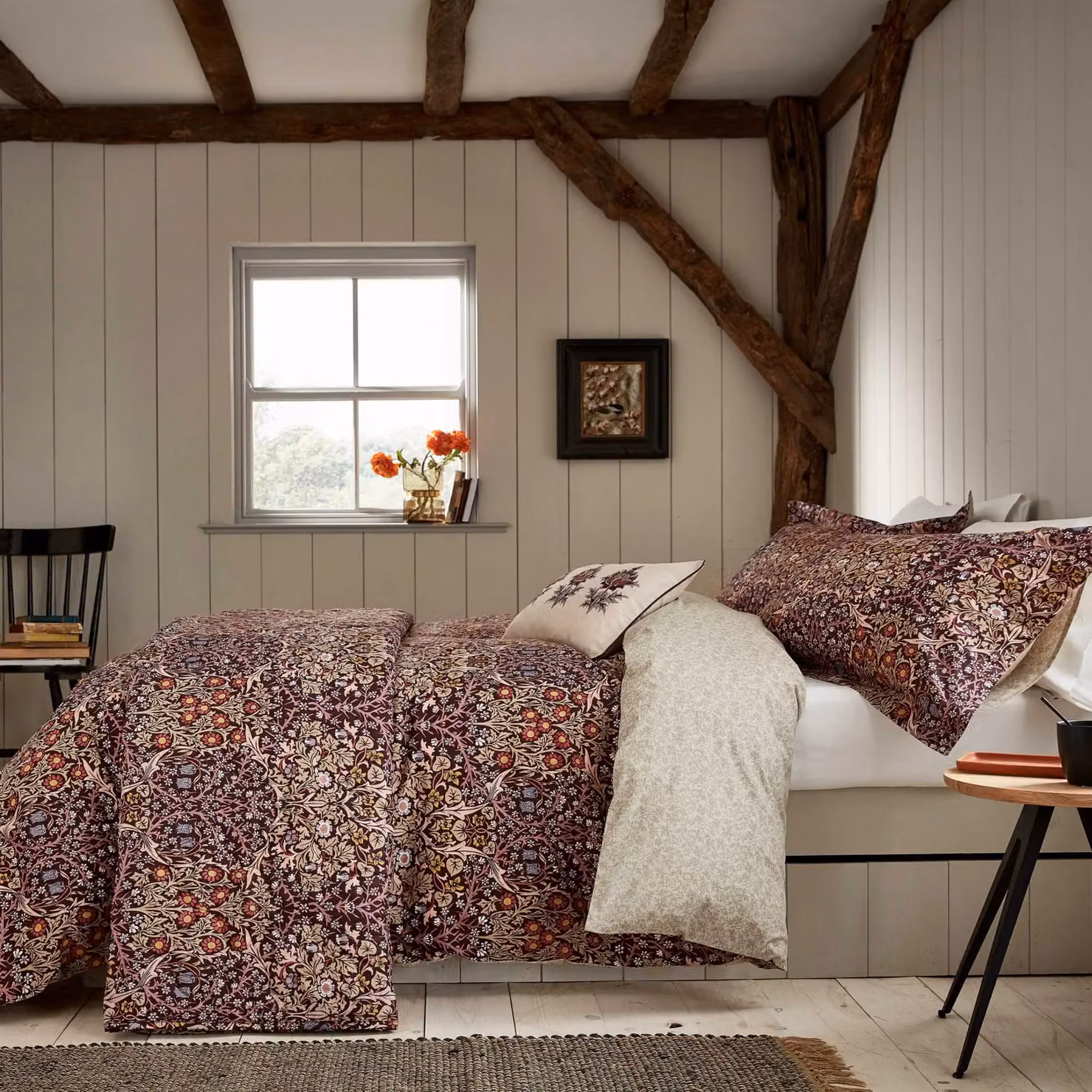 Morris & Co Blackthorn Super Kingsize Cotton Percale Duvet Cover and Pillowcase Set, Damson Purple Floral Art Nouveau Design, W: 200 cm x L: 200 cm – 2