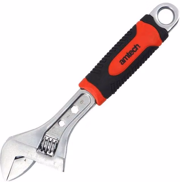 Amtech 10 inch Adjustable Wrench with Injected Grip in Red and Multicolour