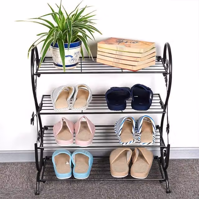 Lifeideas 4-Tier Metal Freestanding Shoe Rack in Matt Black