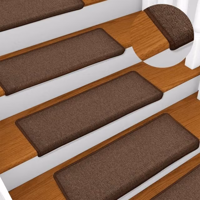 Berkfield Home Non-Slip Self-Adhesive Carpet Stair Treads, 15 Pieces, Brown, W: 65 cm, D: 21 cm, H: 4 cm
