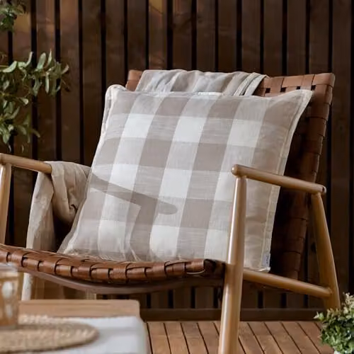 Yard Chesil Check Cotton Outdoor Square Cushion, Beige, W/D/H: 50 x 50 x 50 cm – 2