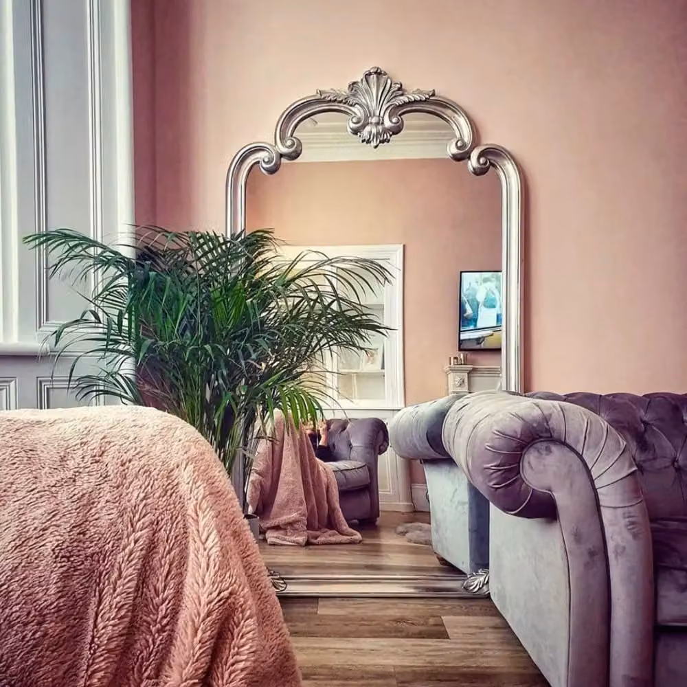 Agenzia 14 Extra Large Ornate Frame Leaner Wall Mirror in Antique Silver, H 184 cm x W 104 cm – 4